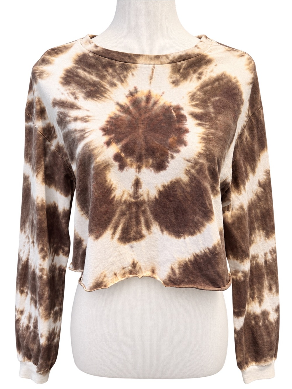 Bella Canvas Gray & White Tie-Dye Cropped Long Sleeve Tee-Hand Dyed-Womens Small